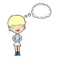 cartoon friendly woman with thought bubble N70