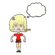 cartoon woman with knife between teeth thought bubble N40