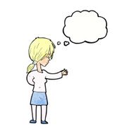 cartoon woman gesturing with thought bubble N30