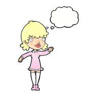 cartoon woman waving with thought bubble N347