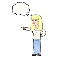 cartoon pretty woman pointing with thought bubble N43