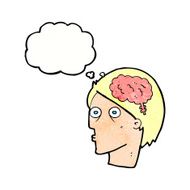 cartoon head with brain symbol thought bubble N43