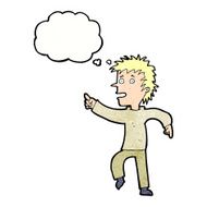 cartoon happy man pointing with thought bubble N63