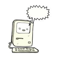 cartoon old computer with speech bubble N32