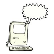 cartoon old computer with speech bubble N33