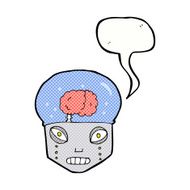 cartoon spooky robot head with speech bubble N11