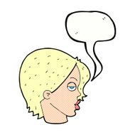 cartoon woman raising eyebrow with speech bubble N23