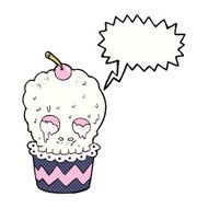 spooky skull cupcake cartoon with speech bubble N12