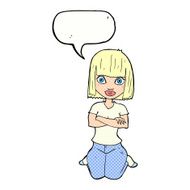 cartoon woman kneeling with speech bubble N12