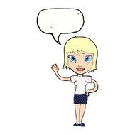 cartoon woman waving with speech bubble N373