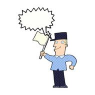 cartoon man waving flag with speech bubble N12