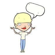 cartoon woman holding arms in air with speech bubble N12