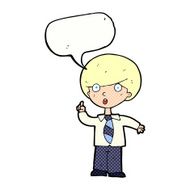 cartoon school boy answering question with speech bubble N57