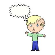 cartoon boy with growth on head speech bubble N44