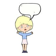 cartoon worried woman with speech bubble N88
