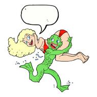 cartoon swamp monster carrying girl in bikini with speech bubble N11