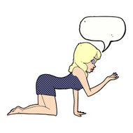 cartoon woman on all fours with speech bubble N23