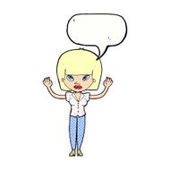 cartoon woman with raised hands speech bubble N12