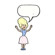 cartoon happy 1950's woman with speech bubble N11
