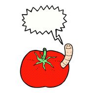 cartoon tomato with worm speech bubble N6