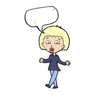 cartoon woman shrugging shoulders with speech bubble N567