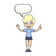 cartoon pretty girl with idea speech bubble N34