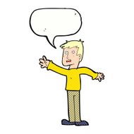 cartoon worried man reaching with speech bubble N23