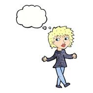 cartoon woman with no worries thought bubble N38