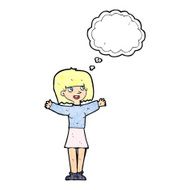 cartoon excited woman with thought bubble N134