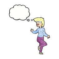 cartoon woman waving with thought bubble N348