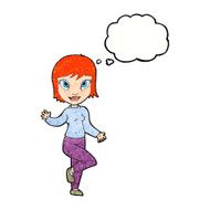 cartoon pretty woman waving with thought bubble N94