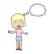 cartoon excited woman with thought bubble N136