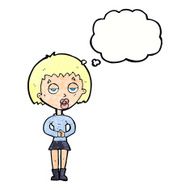 cartoon bored woman waiting with thought bubble N11