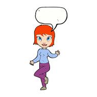 cartoon pretty woman waving with speech bubble N102