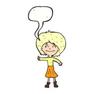 cartoon happy girl giving thumbs up symbol with speech bubble N11