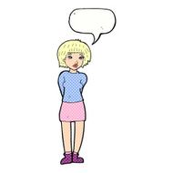 cartoon shy woman with speech bubble N57