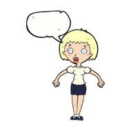 cartoon confused woman shrugging shoulders with speech bubble N12