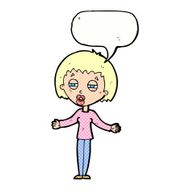 cartoon suspicious woman with speech bubble N23