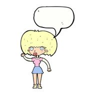 cartoon woman waving with speech bubble N374