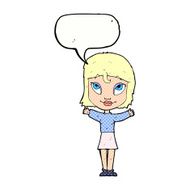 cartoon woman with open arms speech bubble N114