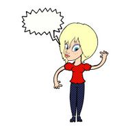 cartoon woman waving with speech bubble N377