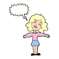 cartoon woman with open arms speech bubble N115