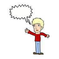 cartoon worried man reaching out with speech bubble N23