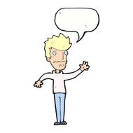 cartoon worried man reaching out with speech bubble N24