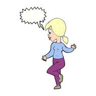 cartoon woman waving with speech bubble N379