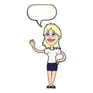 cartoon woman waving with speech bubble N380