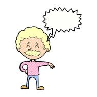 cartoon man making camp gesture with speech bubble N33