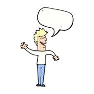 cartoon happy man waving with speech bubble N47