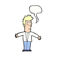 cartoon happy man with open arms speech bubble N12