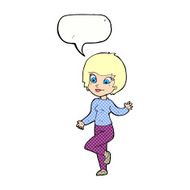 cartoon woman waving with speech bubble N381